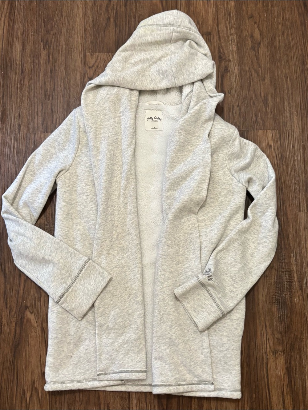 Gilly Hicks Hollister Gray Sherpa Fleece Hooded Cardigan Sweater M